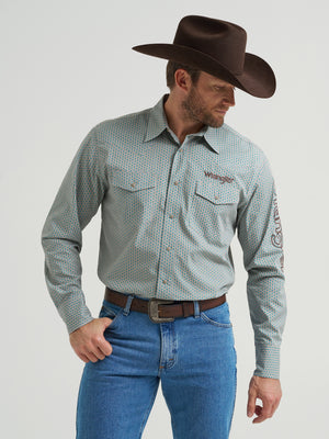 Wrangler® Men's Logo Long Sleeve Button Down Shirt, Grey