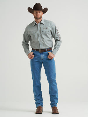 Wrangler® Men's Logo Long Sleeve Button Down Shirt, Grey