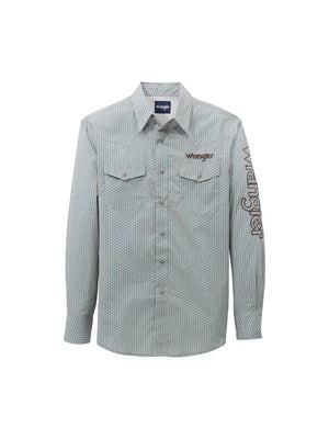 Wrangler® Men's Logo Long Sleeve Button Down Shirt, Grey