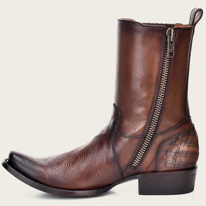 Cuadra Men's Bovine Leather Narrow Square Toe Zipper Boot, Brown