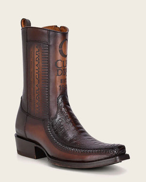 Cuadra Men's Ostrich Leg Leather Narrow Square Toe Boot, Chocolate