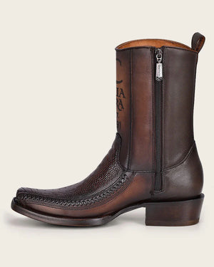 Cuadra Men's Ostrich Leg Leather Narrow Square Toe Boot, Chocolate