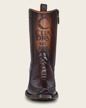 Cuadra Men's Ostrich Leg Leather Narrow Square Toe Boot, Chocolate