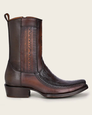 Cuadra Men's Ostrich Leg Leather Narrow Square Toe Boot, Chocolate