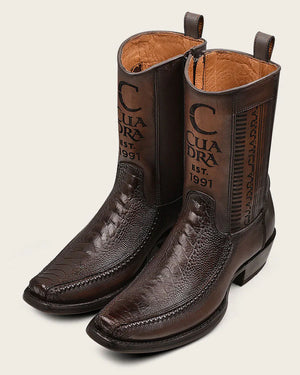 Cuadra Men's Ostrich Leg Leather Narrow Square Toe Boot, Chocolate