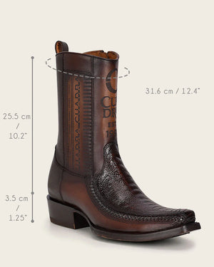 Cuadra Men's Ostrich Leg Leather Narrow Square Toe Boot, Chocolate