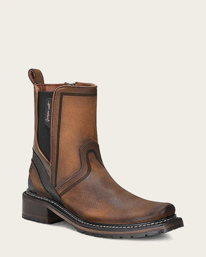 Cuadra Men's Bovine Leather Narrow Square Toe Zipper Boot, Brown