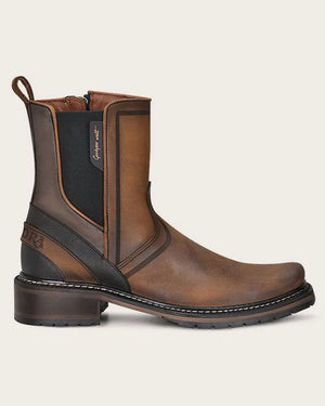 Cuadra Men's Bovine Leather Narrow Square Toe Zipper Boot, Brown