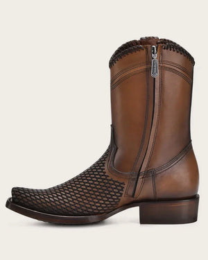 Cuadra Men's Bovine Leather Narrow Square Toe Zipper Boot, Brown