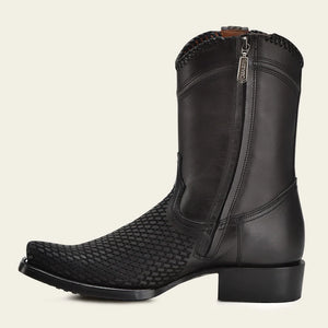 Cuadra Men's Bovine Leather Narrow Square Toe Zipper Boot, Black