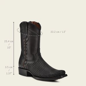 Cuadra Men's Bovine Leather Narrow Square Toe Zipper Boot, Black