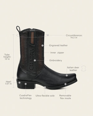 Cuadra Men's Deer Leather Narrow Square Toe Boot, Black