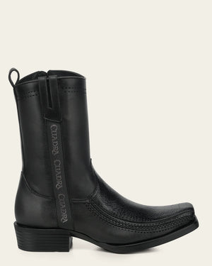 Cuadra Men's Ostrich Leg Leather Narrow Square Toe Boot, Black