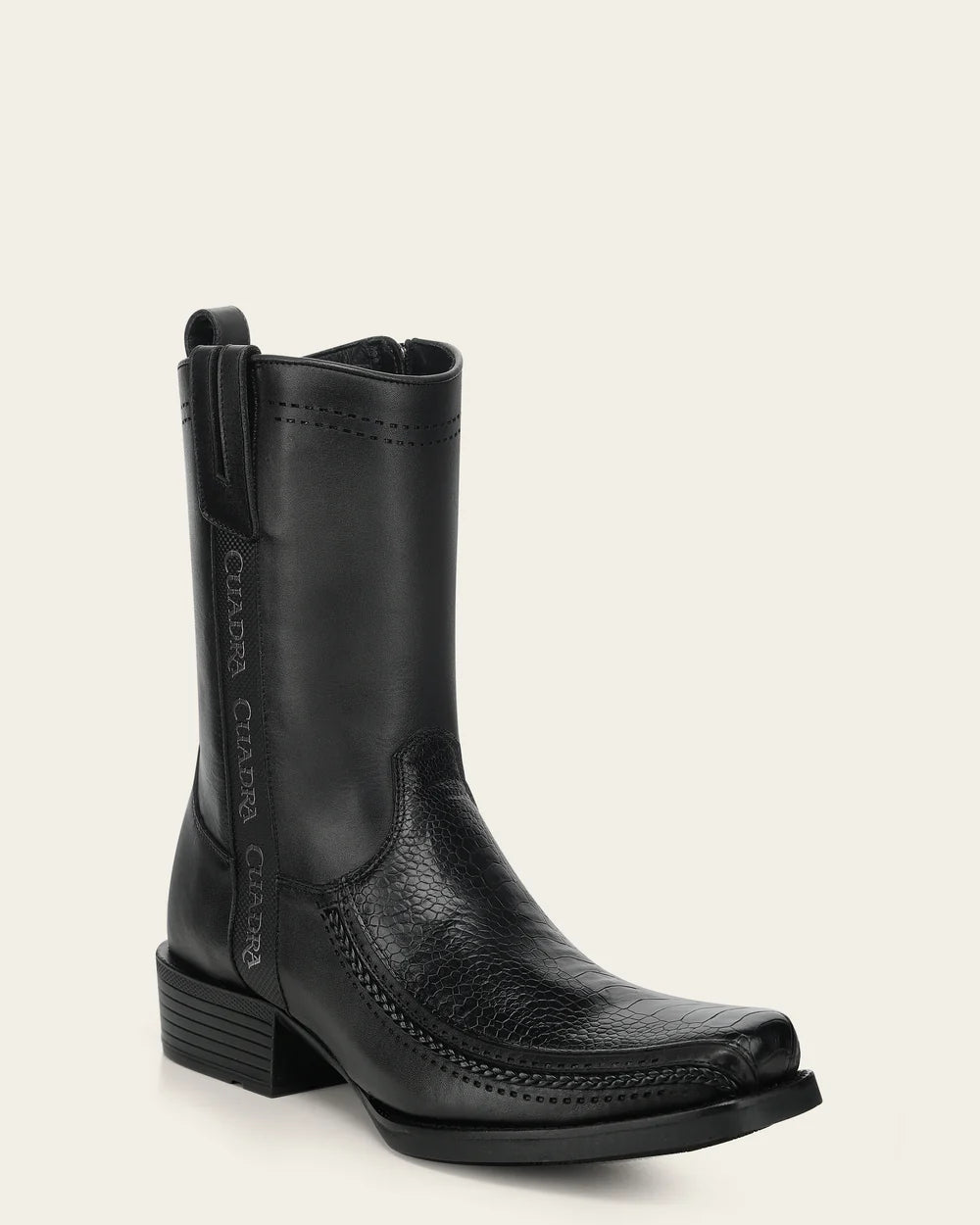 Cuadra Men's Ostrich Leg Leather Narrow Square Toe Boot, Black