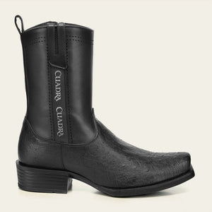 Cuadra Men's  Smooth Ostrich Leather Square Toe Boot, Black
