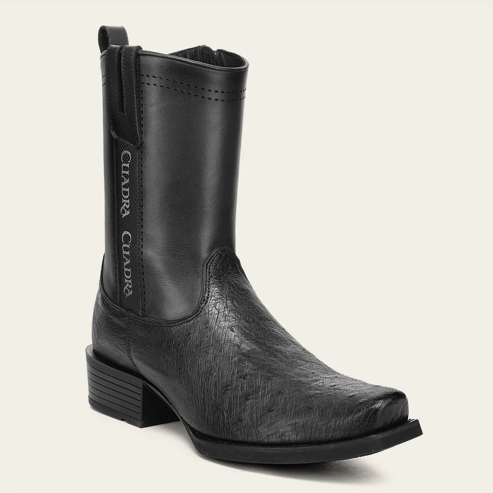 Cuadra Men's  Smooth Ostrich Leather Square Toe Boot, Black