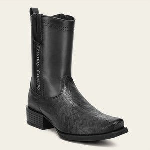 Cuadra Men's  Smooth Ostrich Leather Square Toe Boot, Black