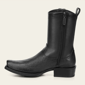 Cuadra Men's  Smooth Ostrich Leather Square Toe Boot, Black