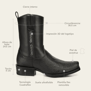 Cuadra Men's  Smooth Ostrich Leather Square Toe Boot, Black