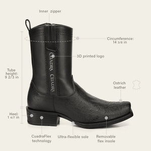 Cuadra Men's  Smooth Ostrich Leather Square Toe Boot, Black