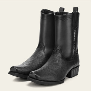 Cuadra Men's  Smooth Ostrich Leather Square Toe Boot, Black