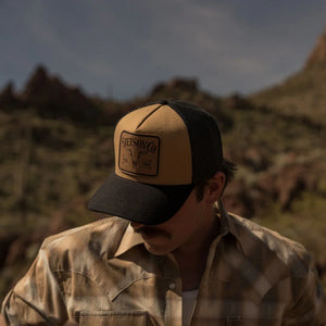 Stetson Longhorn Patch Trucker Cap, Tan/Black