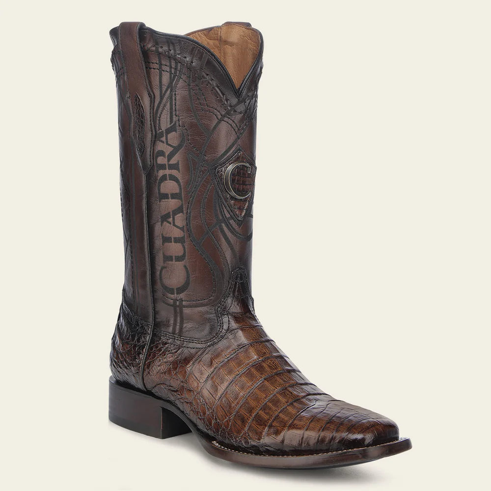 Cuadra Men's Caiman Belly Leather Square Toe Boot, Honey