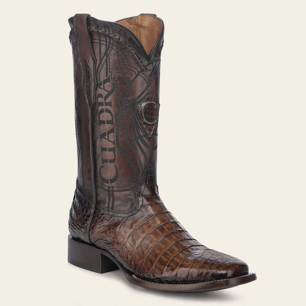 Cuadra Men's Caiman Belly Leather Square Toe Boot, Honey - Mora's Jeans