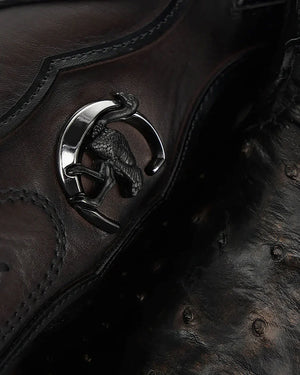 Cuadra Men's Full Quill Ostrich Leather Wide Square Toe Boot, Chocolate Gold