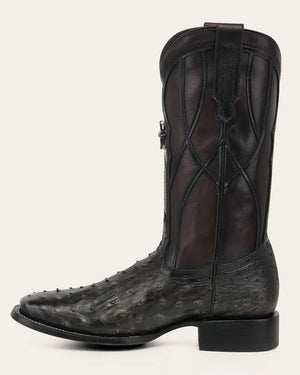 Cuadra Men's Full Quill Ostrich Leather Wide Square Toe Boot, Chocolate Gold
