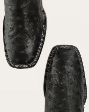 Cuadra Men's Full Quill Ostrich Leather Wide Square Toe Boot, Chocolate Gold