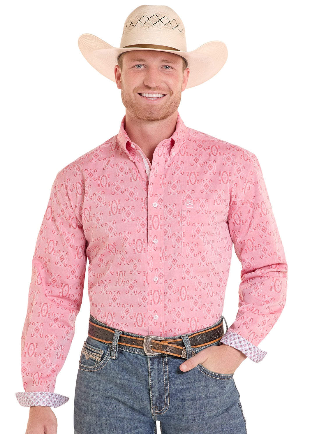 Panhandle Slim Men's Western Print Button Long Sleeve Shirt, Red