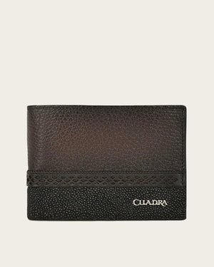 Cuadra Men's Stingray & Deer Leather Bifold Wallet, Brown