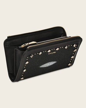 Cuadra Women's Stingray Studs Wallet, Black