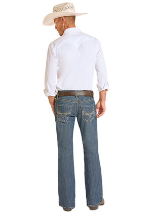 Rock & Roll Denim Men's Pistol Regular Fit Dual Tone Stitch Bootcut Jeans, Dual Tone Dark Wash
