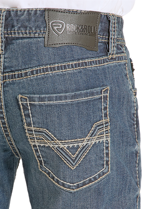 Rock & Roll Denim Men's Pistol Regular Fit Dual Tone Stitch Bootcut Jeans, Dual Tone Dark Wash
