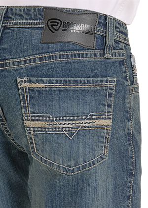 Rock & Roll Denim Men's Revolver Ladder Stitch Embroidery Straight Boot Jeans, Medium Wash