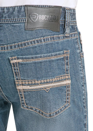 Rock & Roll Denim Men's Revolver Slim Fit Stitch Straight Leg Jeans, Feather Dark Wash