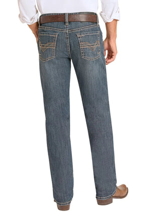 Rock & Roll Denim Men's High Rise Regular Fit Simple Stitch Bravo Tapered Bootcut Jeans, Classic Dark Wash