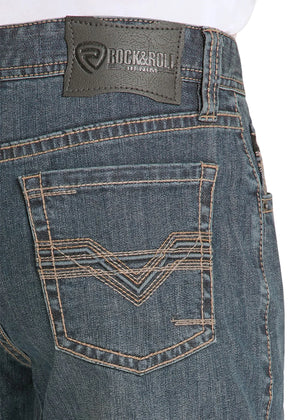 Rock & Roll Denim Men's High Rise Regular Fit Simple Stitch Bravo Tapered Bootcut Jeans, Classic Dark Wash