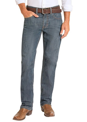 Rock & Roll Denim Men's High Rise Regular Fit Simple Stitch Bravo Tapered Bootcut Jeans, Classic Dark Wash