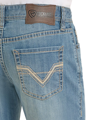 Rock & Roll Denim Men's Double Barrel Two Tone Embroidery Stackable Bootcut Jeans, Medium Wash