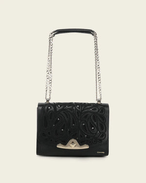 Cuadra Women’s Bovine Leather Clutch with Crystals Shoulder Bag, Black