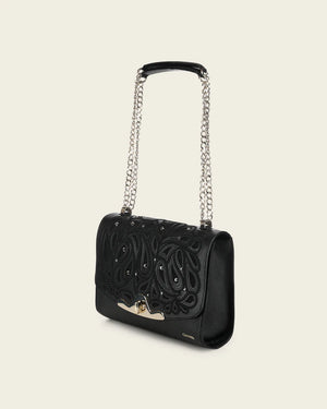 Cuadra Women’s Bovine Leather Clutch with Crystals Shoulder Bag, Black