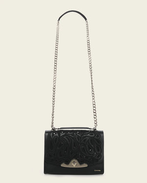 Cuadra Women’s Bovine Leather Clutch with Crystals Shoulder Bag, Black