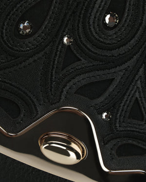 Cuadra Women’s Bovine Leather Clutch with Crystals Shoulder Bag, Black