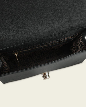 Cuadra Women’s Bovine Leather Clutch with Crystals Shoulder Bag, Black