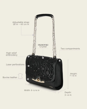 Cuadra Women’s Bovine Leather Clutch with Crystals Shoulder Bag, Black