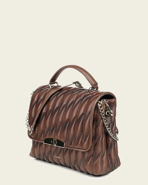 Cuadra Women's Lamb Leather Shoulder Bag, Brown