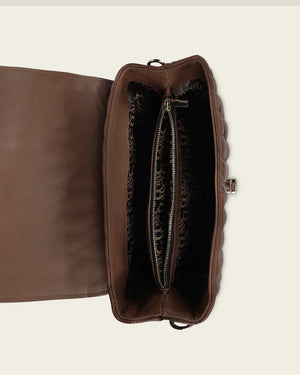 Cuadra Women's Lamb Leather Shoulder Bag, Brown